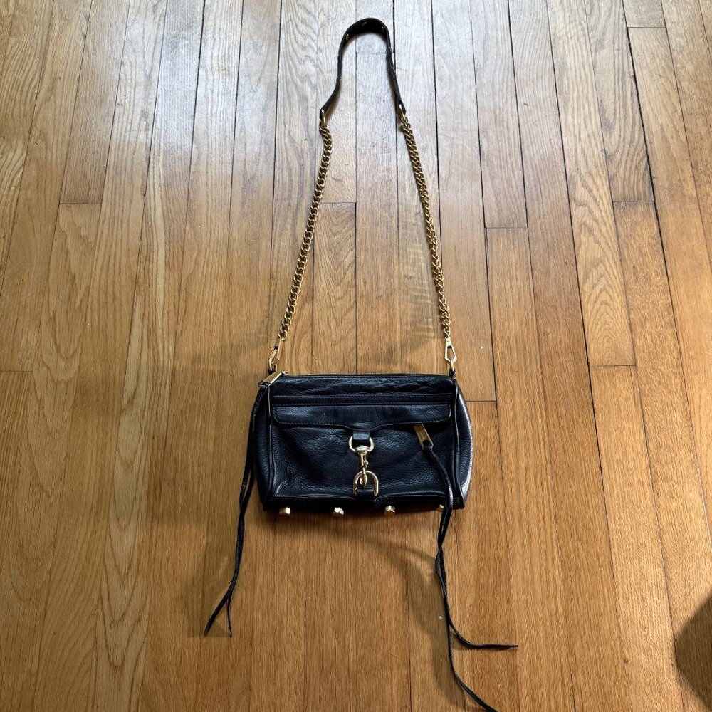 Rebecca Minkoff Mini MAC Purse Black Pebbled Leather Tassel Stud and Chain - Picture 3 of 16